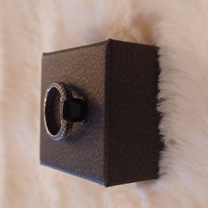 AUTHENTIC, EFFY Sterling Silver, Onyx & Diamond Solitaire Ring - NEW - Size 7